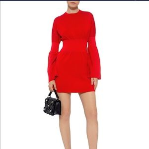 TIBI Red Merino Wool Bell Sleeve Knit Mini Dress